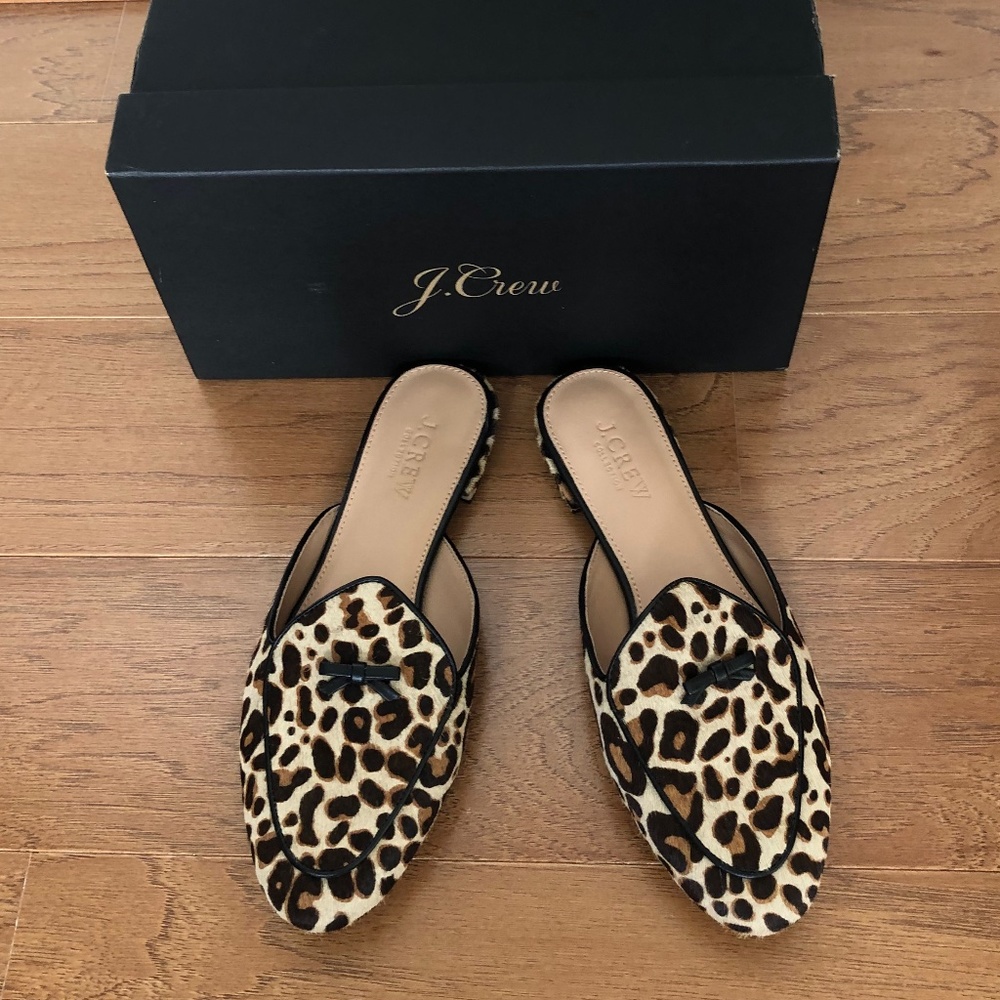 J.Crew Collection Leopard Print Calf Hair Mules 6.5 New In Box NWT